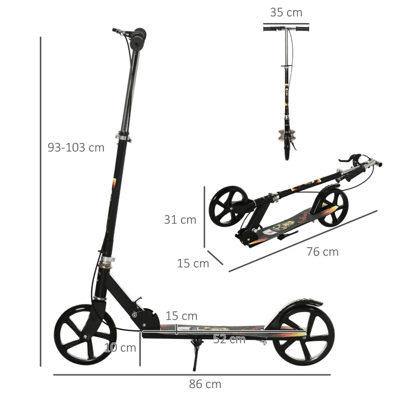 Youth Kick Scooter Ages 7-14 – Foldable, Rear Brake, Adjustable Handlebar – Black