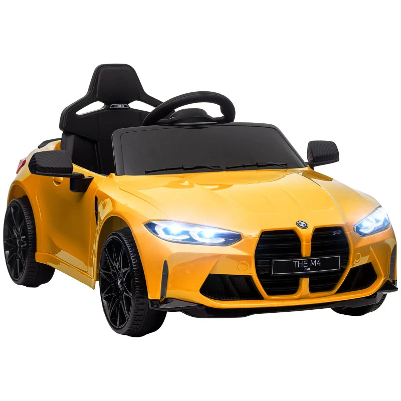 BMW M4 Licensed 12V Kids Ride-On Car with Remote, Horn, LED Lights – Yellow