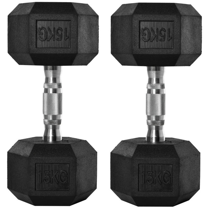 2-Pack 15kg Hex Dumbbells – Durable Home Gym Weights