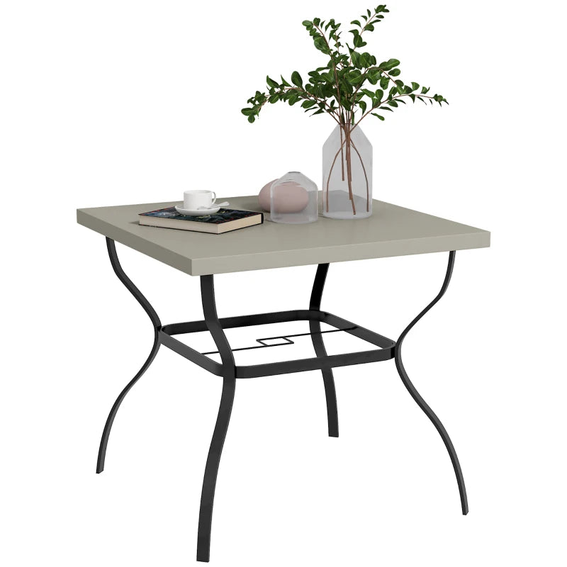 Durable Four-Seater Outdoor Steel Table with Parasol Hole, Grey and Black Finish