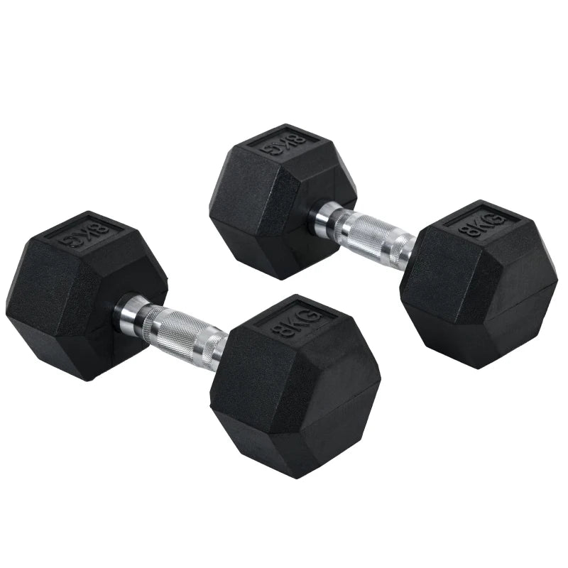 Rubber Hex Dumbbells 2x8kg – Home Workout Weights
