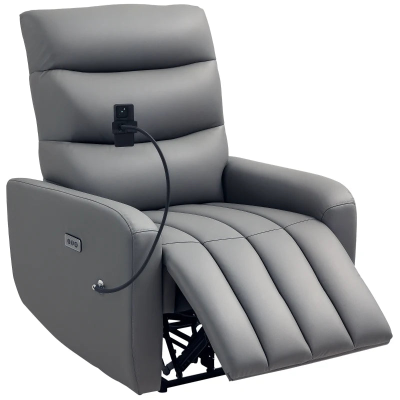 Recliner Armchair – Electric PU Leather Chair with USB Ports, Grey