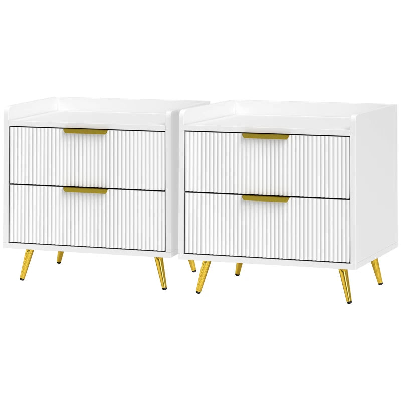White Bedside Table Set of 2 – Elegant Design, 2 Drawers Each