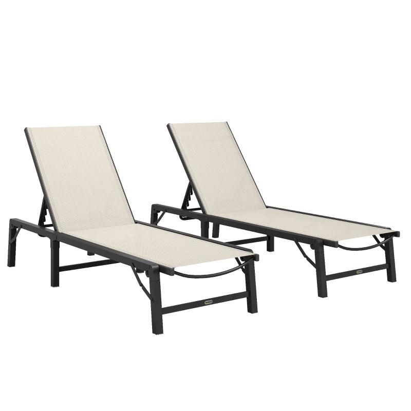 Folding Sun Lounger Set of 2, 5-Position Adjustable Steel Frame Recliners for Patio, Khaki