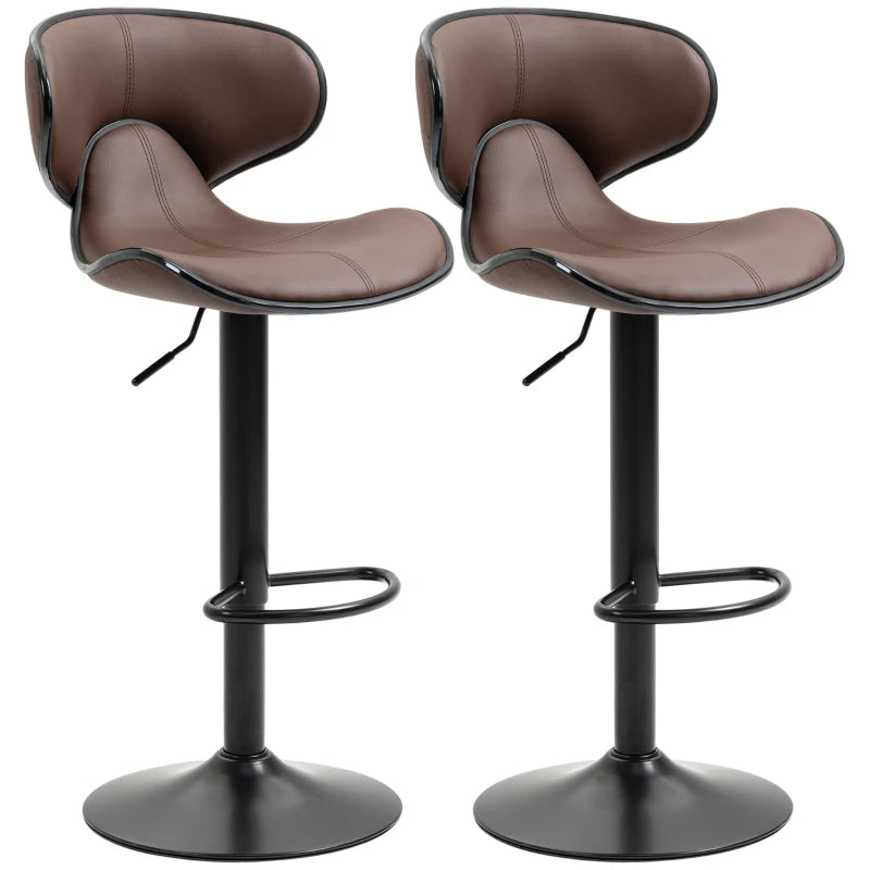 HOMCOM Swivel Bar Chairs Set of 2, Adjustable Height, Brown, Steel Frame