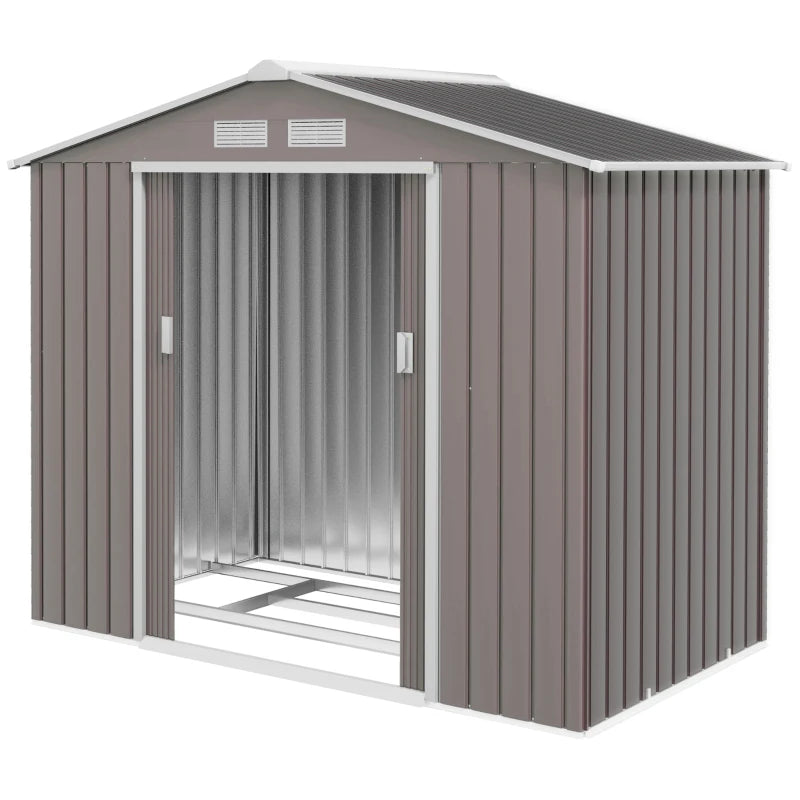 Lockable 7ft x 4ft Metal Tool Shed with Ventilated Roof and Durable Steel Frame – Grey