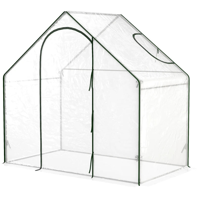 Walk-In Garden Greenhouse with Clear PVC Cover, Steel Frame, Door & Window, 180x100x168cm