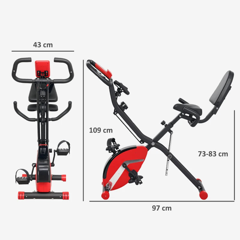 Red 5-in-1 Exercise Bike – Foldable with LCD Display & Phone Mount