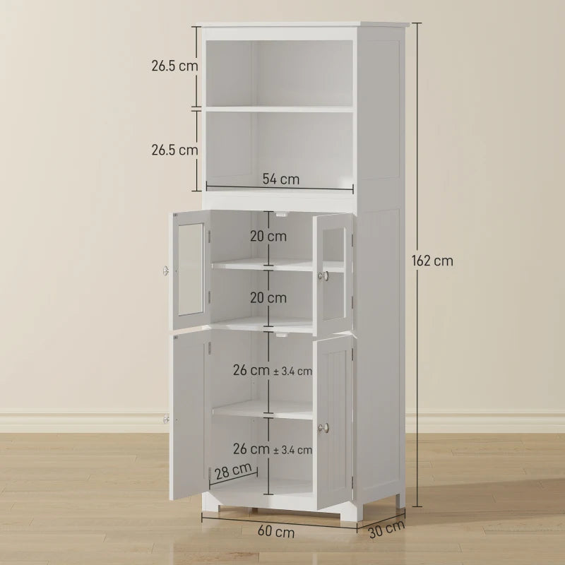 Freestanding 4-Door Kitchen Cabinet with Glass Panels – White