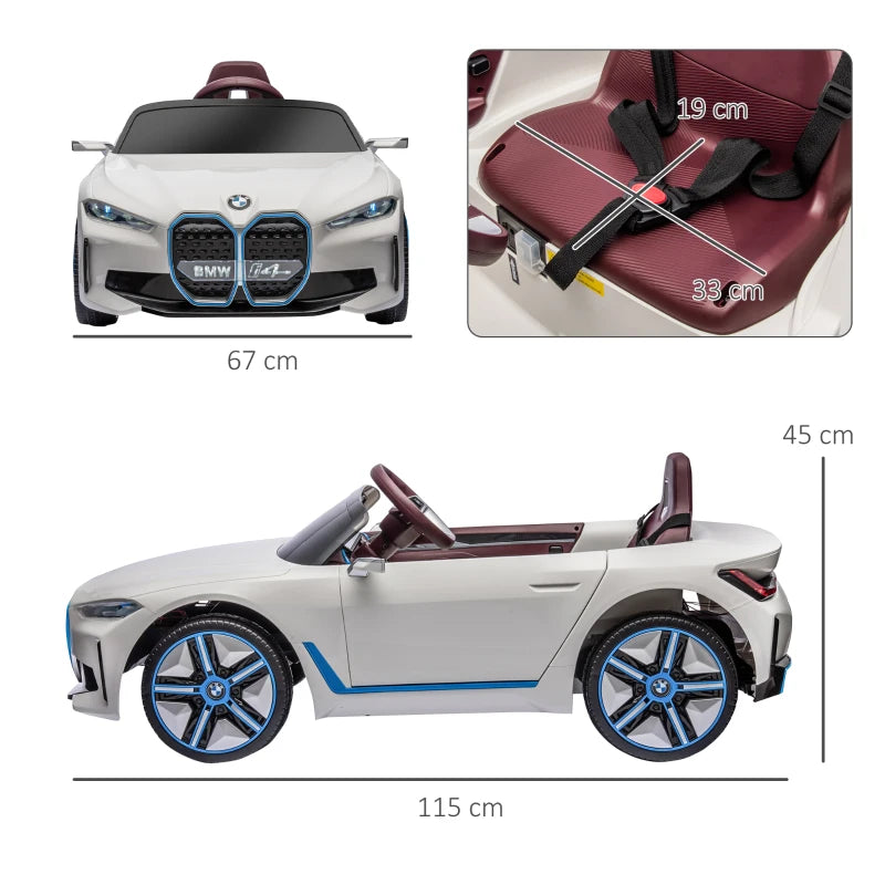 BMW i4 Licensed Kids 12V Ride-On Car with Remote Control & Lights – Red, Blue, White