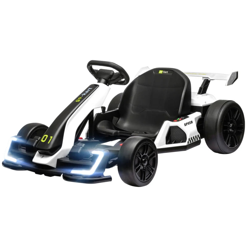 White 24V Electric Go Kart for Kids 6-12 – Adjustable Seat, Safe and Fun Ride