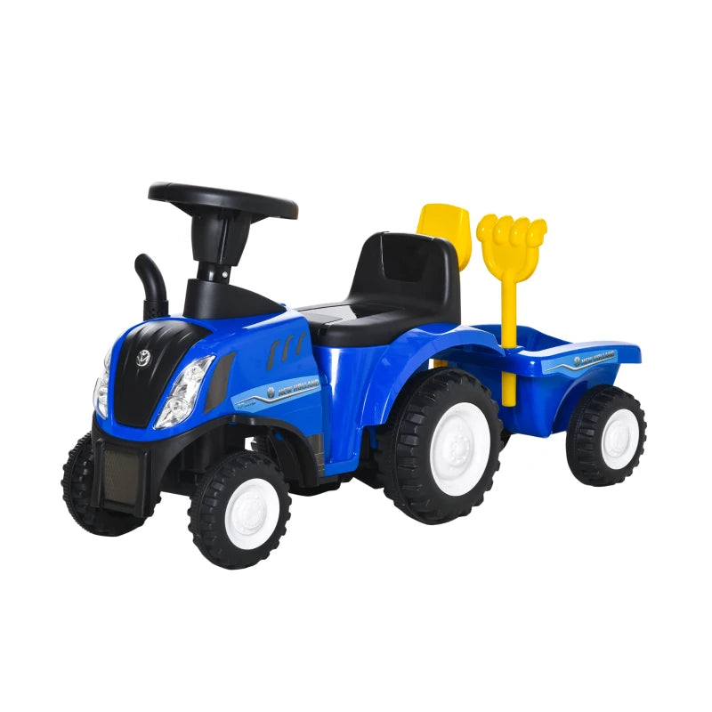 Ride-On Tractor Toddler Walker with Storage, Horn & Steering Wheel – Blue, Ages 1-3