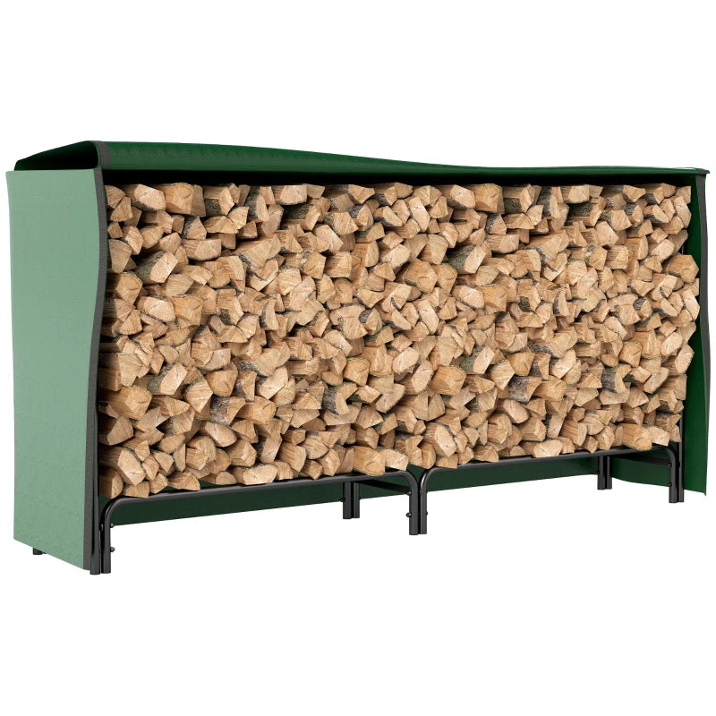 Metal Firewood Storage Rack with Waterproof Cover for Fireplace, 200x36x99 cm, Dark Green