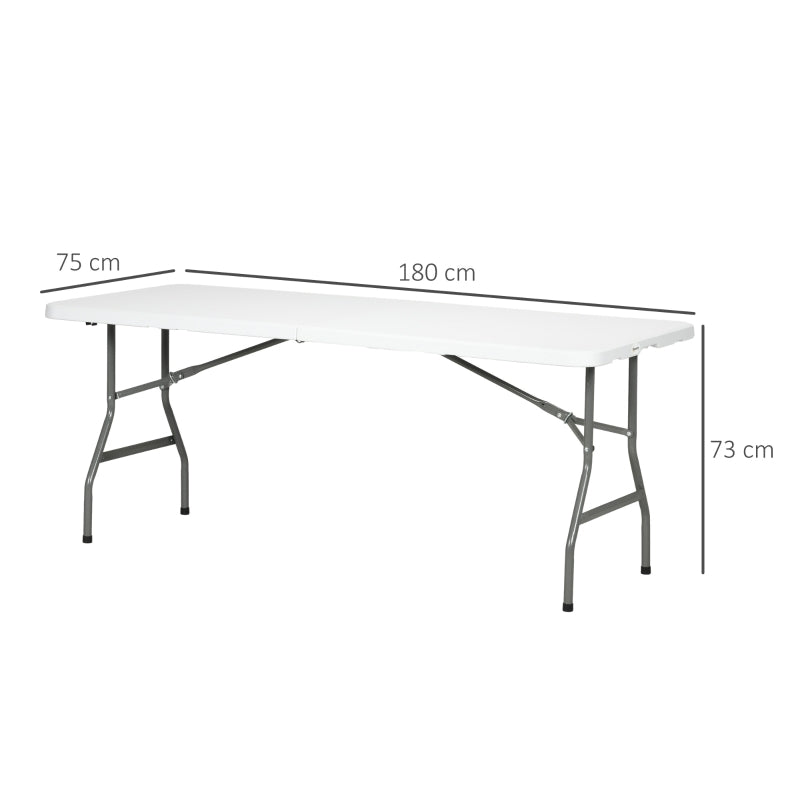 Durable Folding Garden Table 180x75cm, HDPE Surface, Metal Frame, White