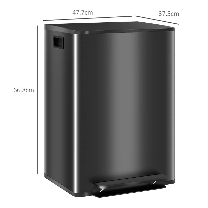 60L Black Kitchen Bin – Dual Compartments & Deodoriser Holders