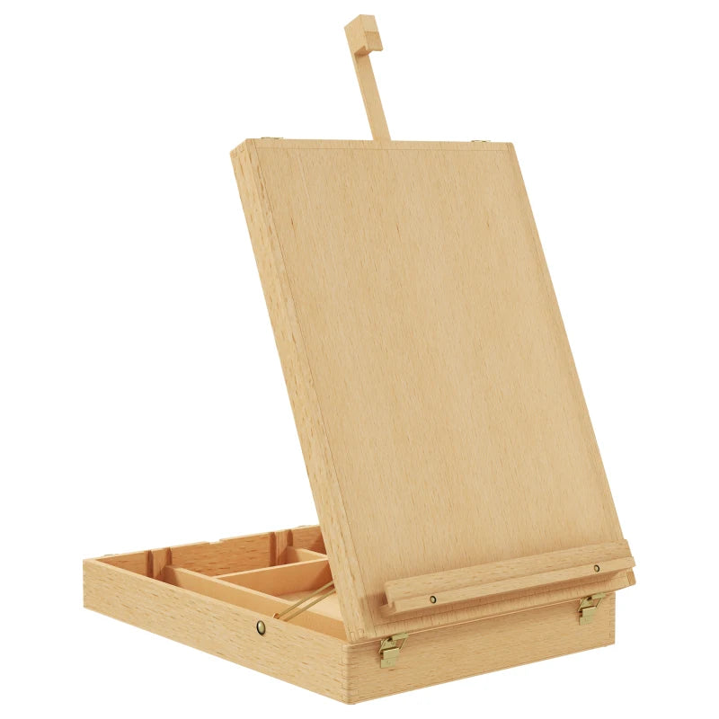 Wooden Table Easel – Portable Art Box with Drawer, Adjustable for 61cm Canvas