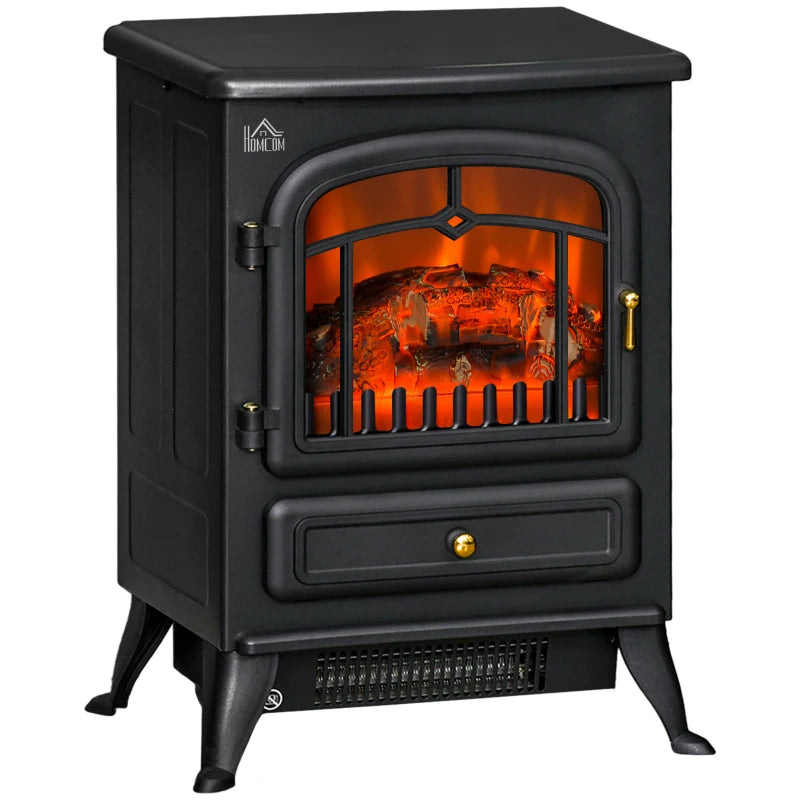 Indoor Heater Fireplace – Black Electric Stove with Log Burning Flame Effect