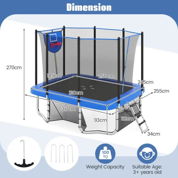 317×255 cm Rectangle Backyard Trampoline – Outdoor Use