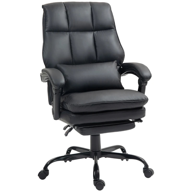 Black Faux Leather Reclining Office Chair with Footrest