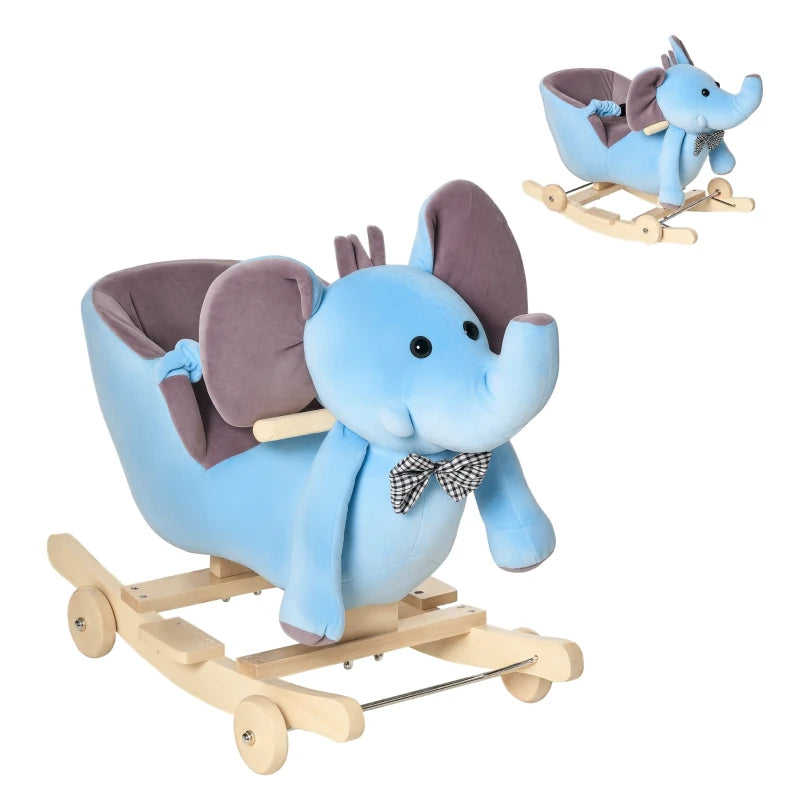 Baby Ride-On Elephant Rocking Horse with Wheels, Music & Wooden Toy