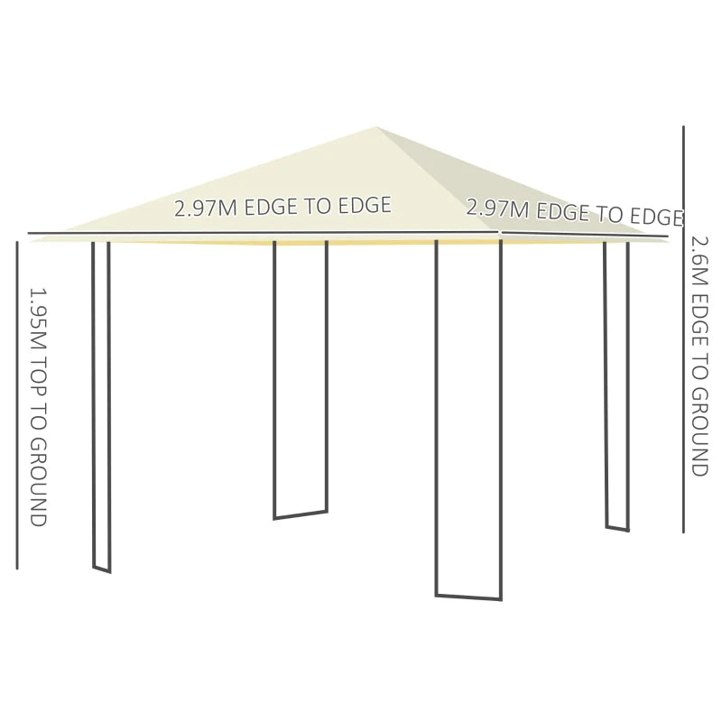 Cream Patio Garden Gazebo Marquee with Steel Frame and Water Resistant Canopy, 3x3m