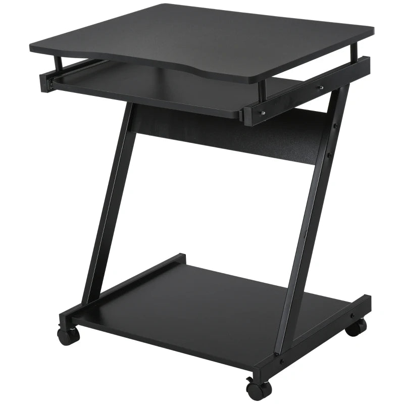 Rolling Computer Desk – Sliding Keyboard Tray & 4 Moving Wheels