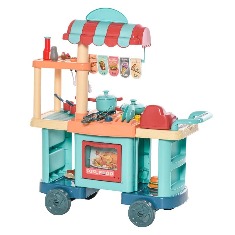Fast Food Trolley Playset with Cash Register and Accessories for Kids Ages 3-6, 50 Pieces