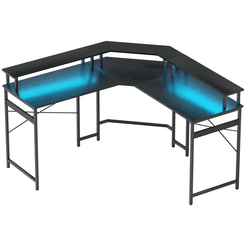 Black Corner Desk with LED Lighting