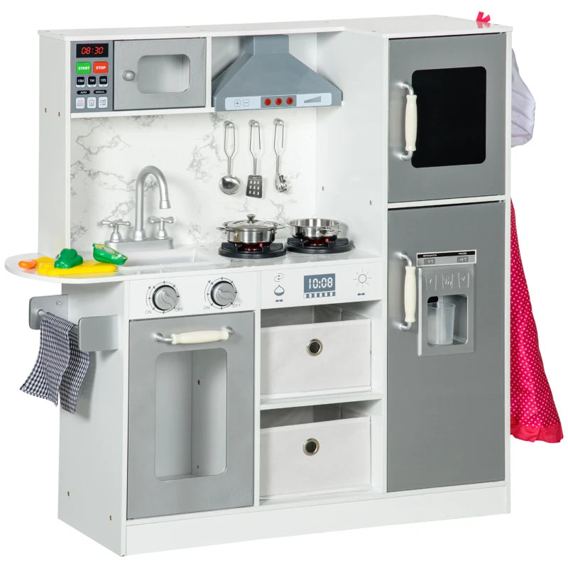 Kids Role Play Kitchen Toy with Lights, Sounds, Microwave, Ice Maker & Accessories