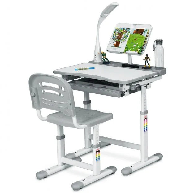 Kids Height-Adjustable Ergonomic Study Desk Set with Built-In Lamp