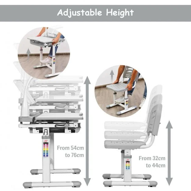 Kids Height-Adjustable Ergonomic Study Desk Set with Built-In Lamp