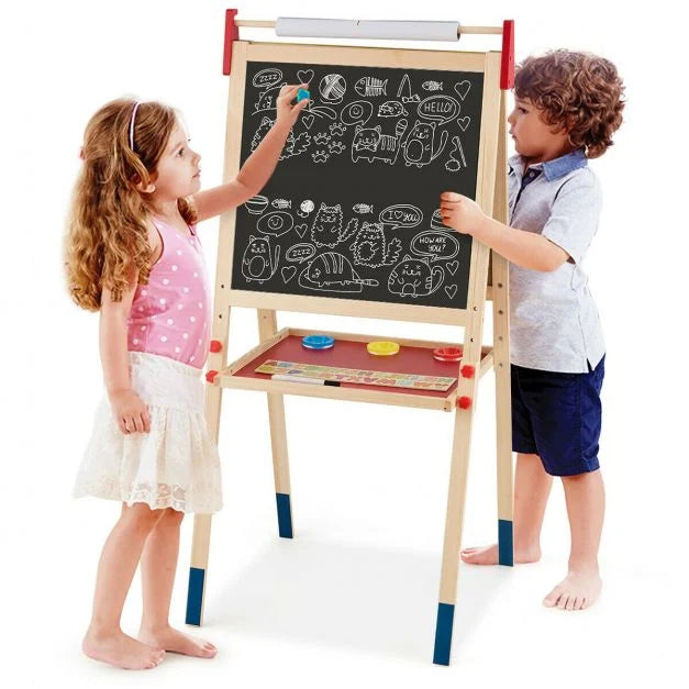 2-in-1 Double-Sided Kids Art Easel with Chalkboard and Tray for Drawing