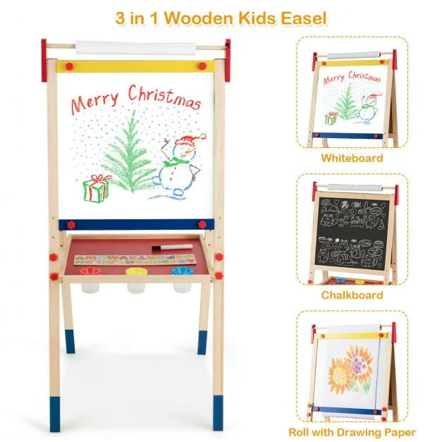 2-in-1 Double-Sided Kids Art Easel with Chalkboard and Tray for Drawing