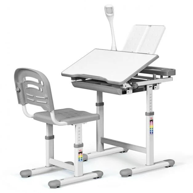 Kids Height-Adjustable Ergonomic Study Desk Set with Built-In Lamp