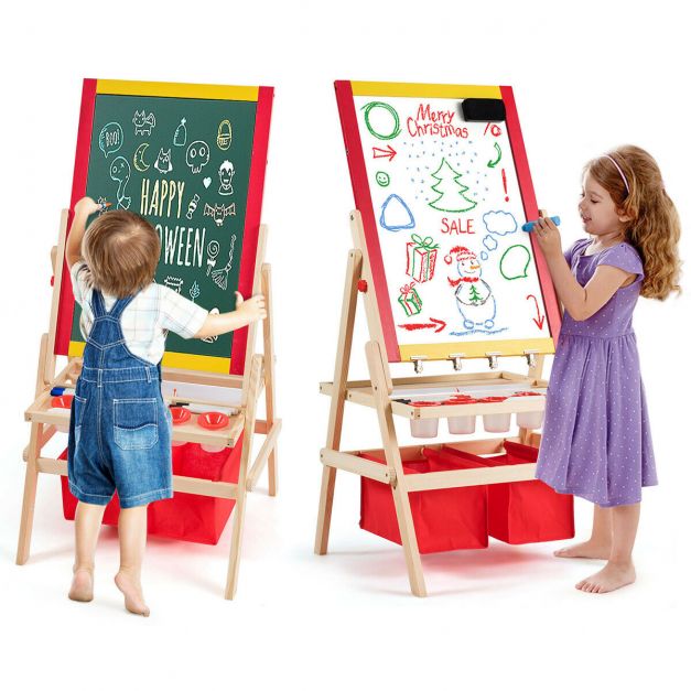 Kids Double-Sided Easel with Storage Bags for Art and Craft Materials