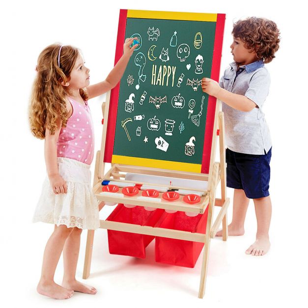 Kids Double-Sided Easel with Storage Bags for Art and Craft Materials