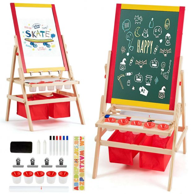 Kids Double-Sided Easel with Storage Bags for Art and Craft Materials