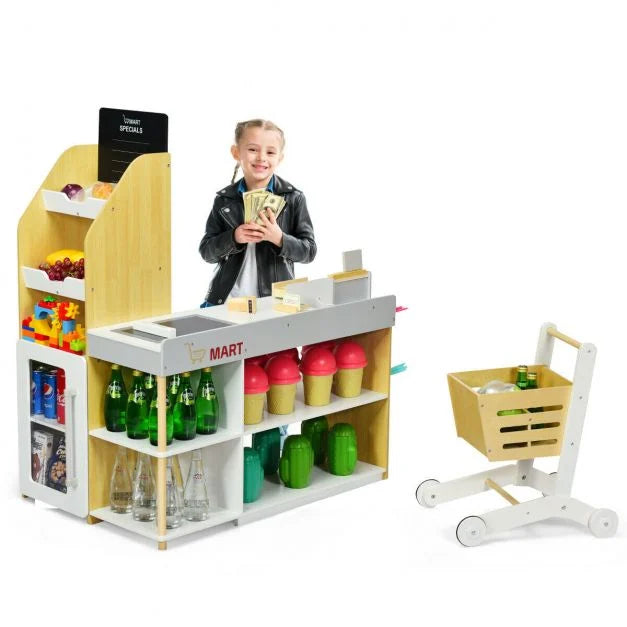 Kids Supermarket Toy Set with Shopping Cart and Realistic Play Features
