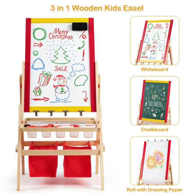 Kids Double-Sided Easel with Storage Bags for Art and Craft Materials
