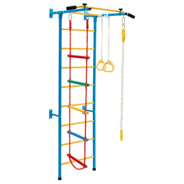 Swedish Ladder Gym Set with Pull-Up Bar, Climbing Frame, Ropes & Rings