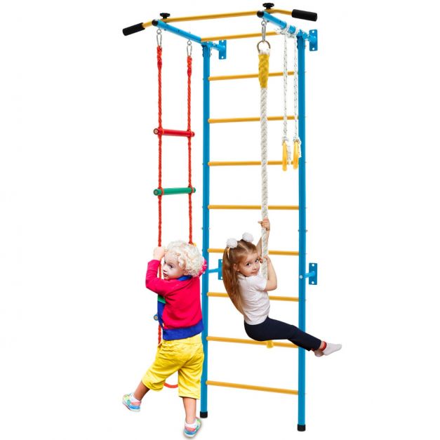 Swedish Ladder Gym Set with Pull-Up Bar, Climbing Frame, Ropes & Rings