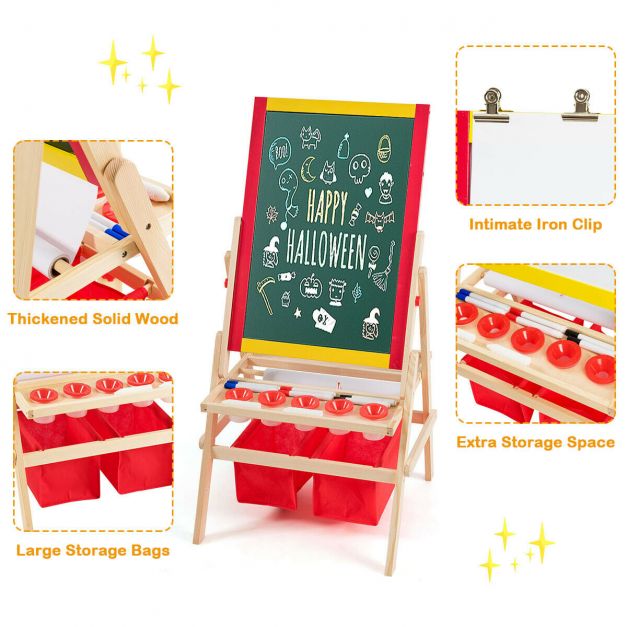Kids Double-Sided Easel with Storage Bags for Art and Craft Materials