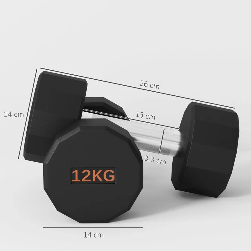 Home Gym Dumbbells – 2 x 12kg with Non-Slip Handle
