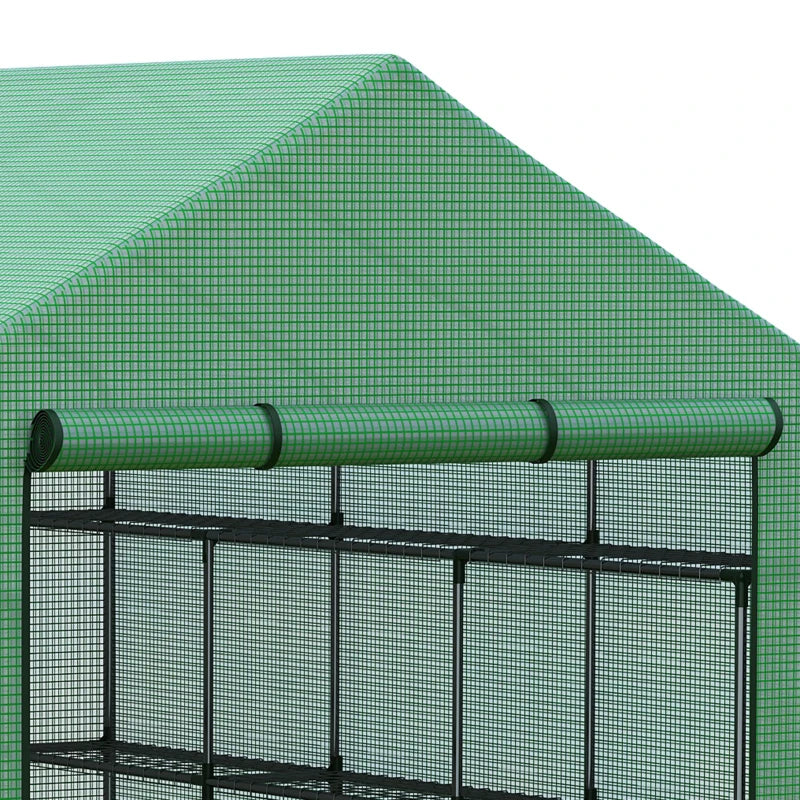Walk-In Greenhouse with 24 Shelves and Roll-Up Zipped Door Green, 244 x 180 x 210 cm