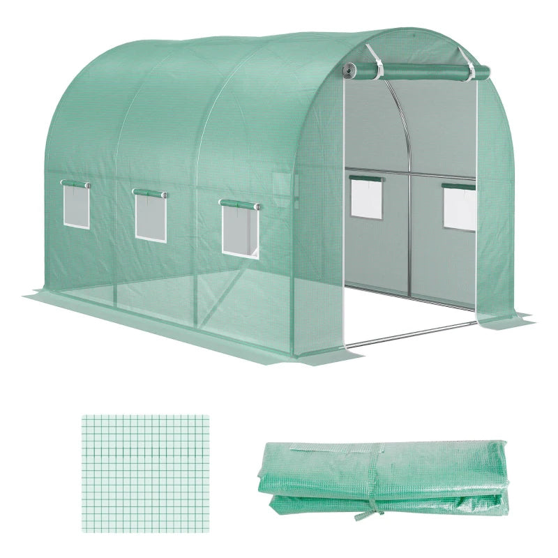 Greenhouse Cover Only 3x2x2m PE Tunnel Replacement with Roll-Up Door and Side Vents