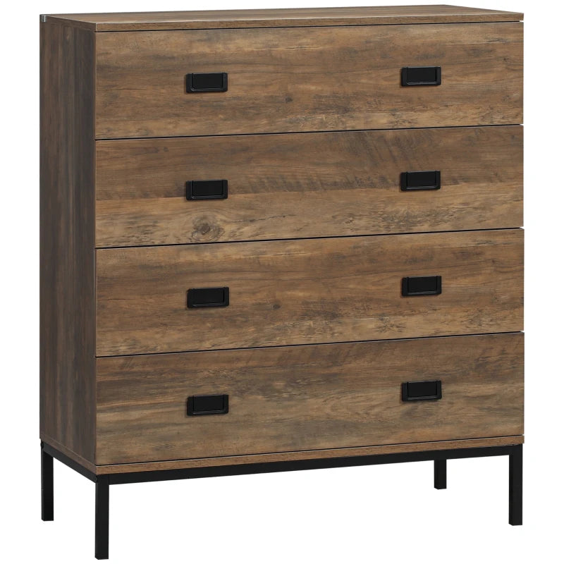 4-Drawer Chest – Brown Storage Organiser with Metal Frame for Any Room
