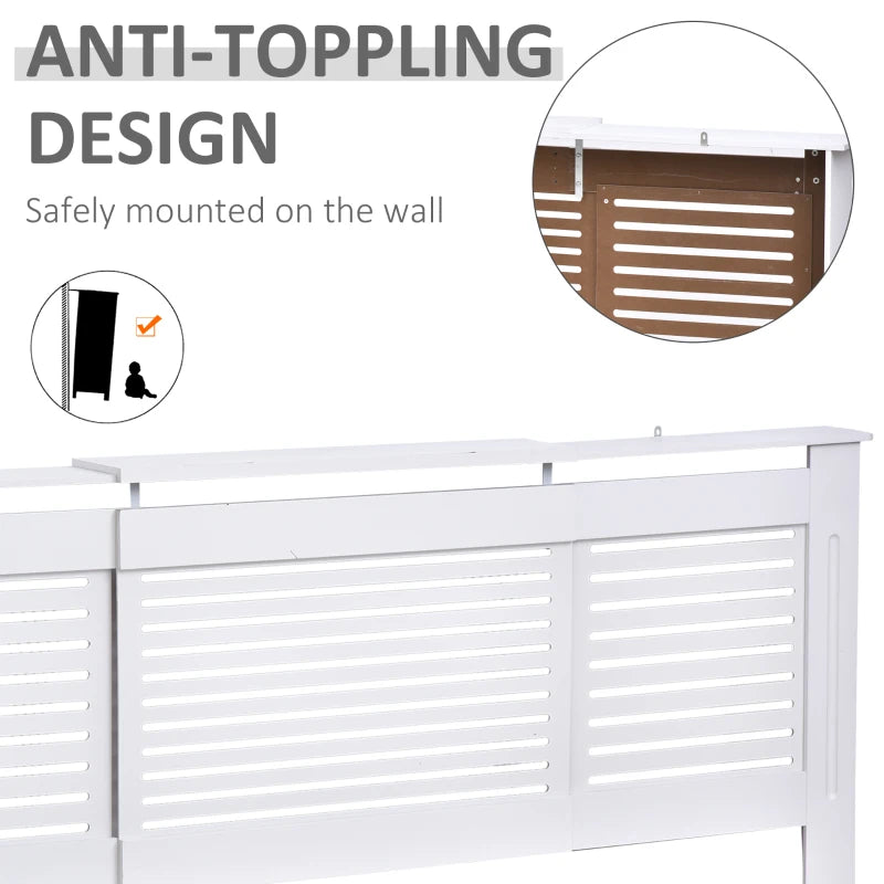White Radiator Cabinet, Slatted Design with Adjustable Shelf Space