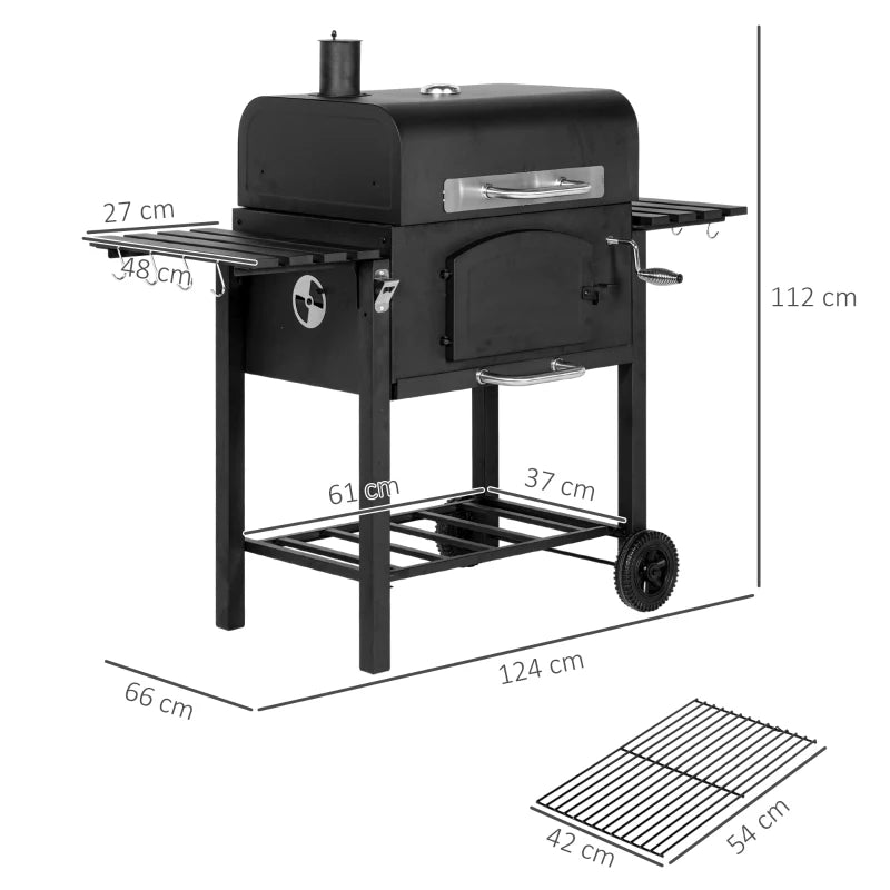 Versatile 3-in-1 Charcoal BBQ with Shelves for Outdoor Grilling and Cooking