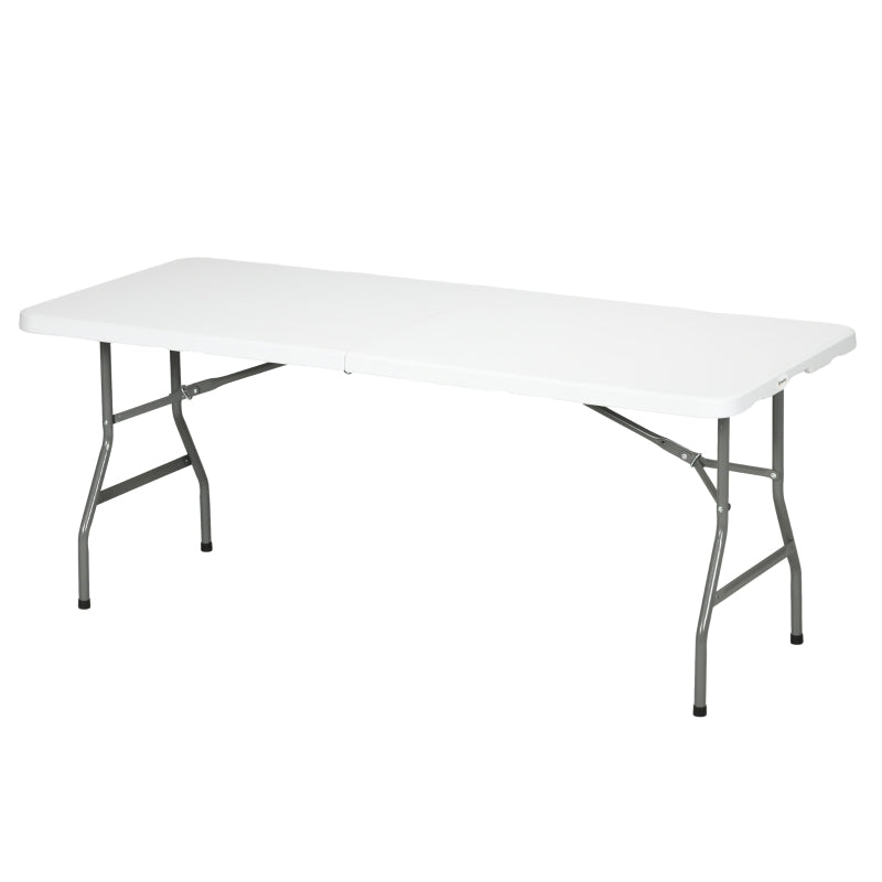 Durable Folding Garden Table 180x75cm, HDPE Surface, Metal Frame, White