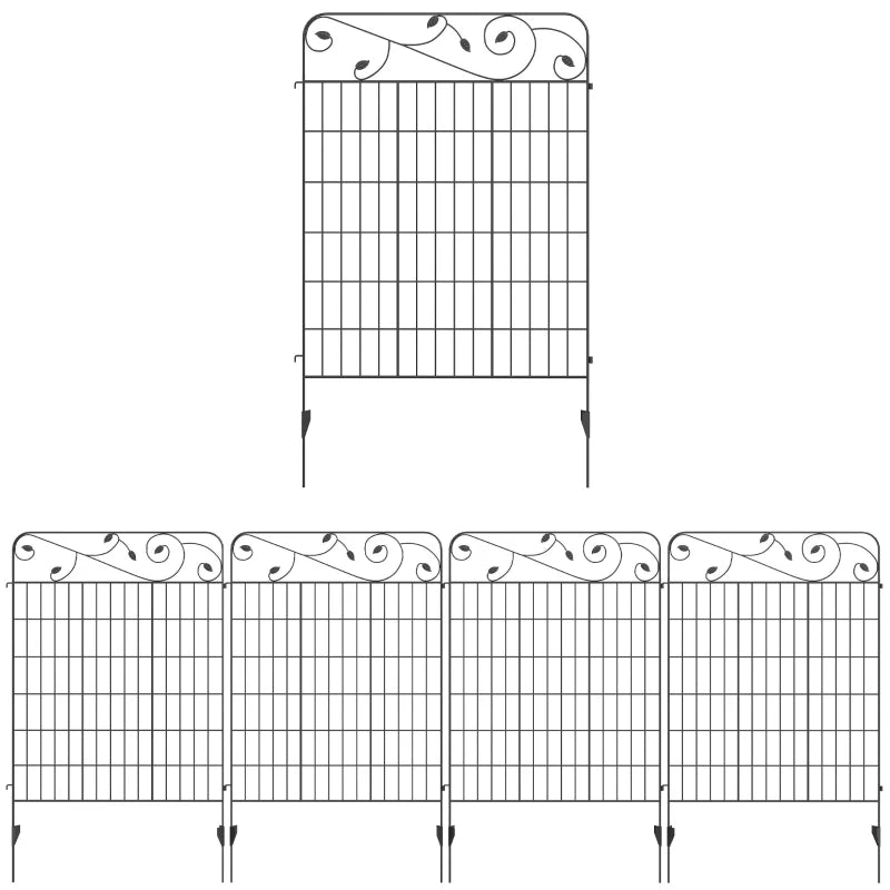 Outdoor Metal Picket Fence Border, 4PCS, 43in x 11.5ft, Rustproof Black Edging
